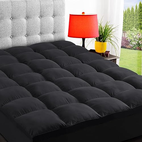 ELEMUSE RV Short Queen Black Cooling Mattress Topper for Back Pain, Extra Thick Mattress pad Cover, Plush Soft Pillowtop with El