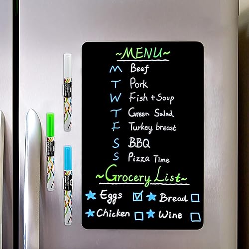 CUHIOY Magnetic Black Dry Erase Board for Fridge 12x8'', Small Magnetic Refrigerator Chalkboard - Stain Free Easy Clean Surface,