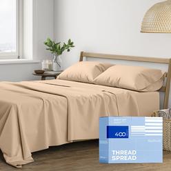 THREAD SPREAD 100% Cotton Sheets for Queen Size Bed - 400 Thread Count 4 Piece Cotton Sheet Set - Soft, Breathable Ultra Cooling