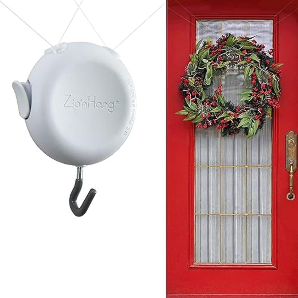 Zip n Hang Nearly Invisible Wreath Hangers for Front Door by ZipnHang - Over The Door Hanger & Door Wreath Hanger for Front Door Decor - Wo