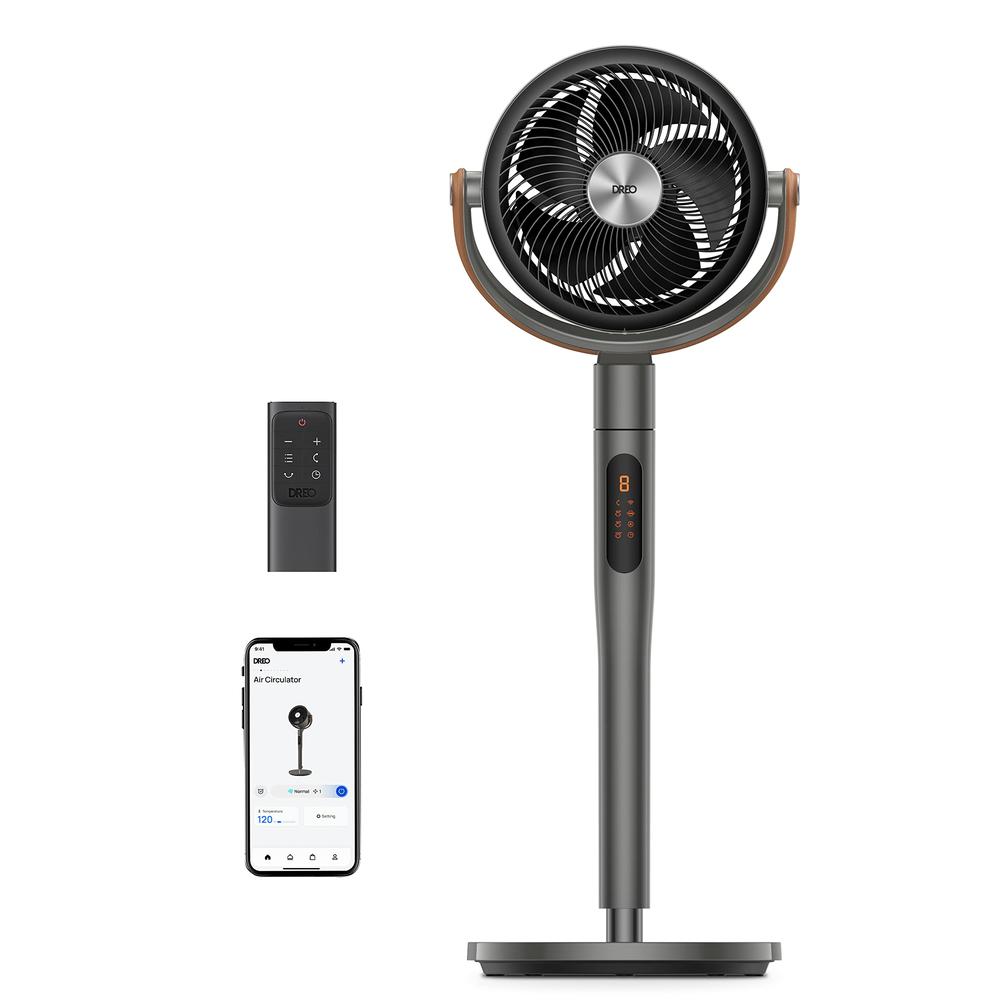 Dreo Pedestal Fan with Remote, PolyFan 513S, 43'' Quiet Standing Fan for Home Bedroom, 120°+105° Smart Oscillating Floor Fans wi