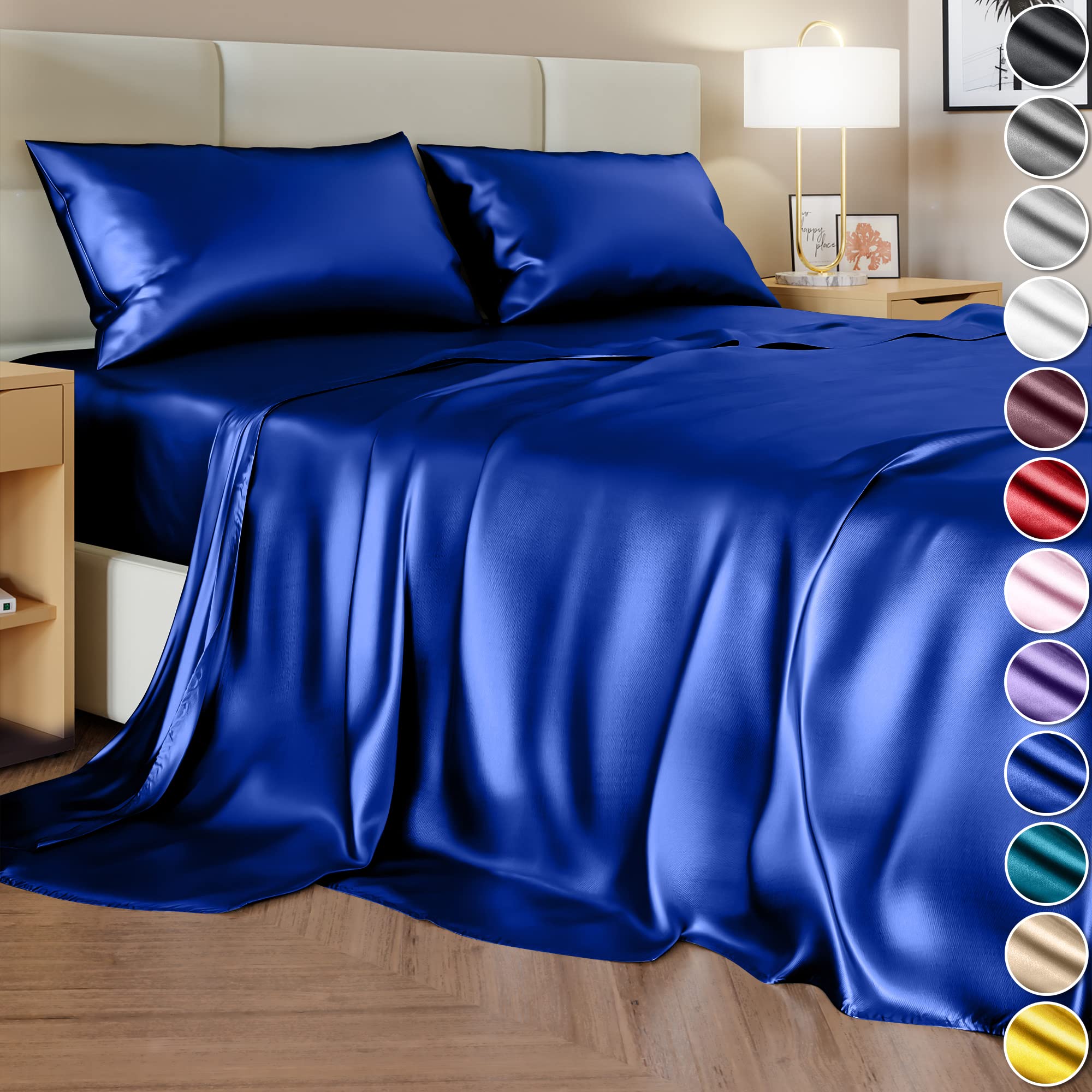 Amazon Silk Bed Sheets And Pillowcases Decolure DECOLURE Satin Sheets Queen  Size Set Pcs Silky, image size:2000x2000