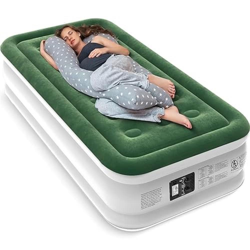 Zearna Twin Air Mattress with Built Pump,18'' Durable Blow Up Mattress Airbed,Comfortable Top Surface Inflatable Mattress for Ca