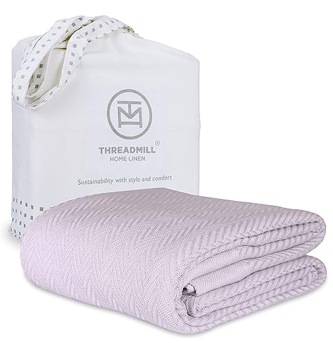 Threadmill Luxury Cotton Blankets for Queen Size Bed | All-Season 100% Cotton Queen Size Blanket | Herringbone Cozy Lightweight,