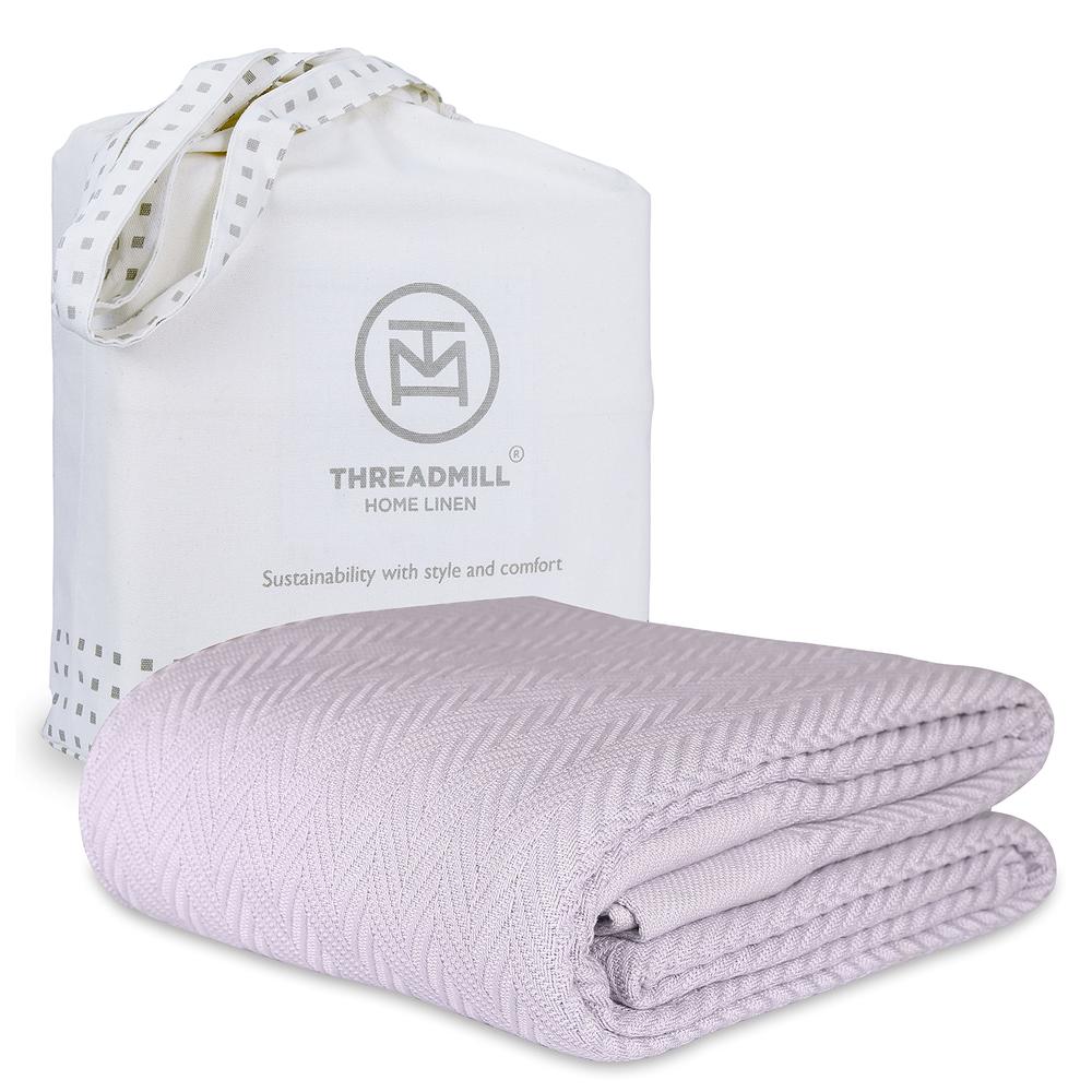 Threadmill Luxury Cotton Blankets for Queen Size Bed | All-Season 100% Cotton Queen Size Blanket | Herringbone Cozy Lightweight,