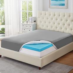 ELEMUSE Pengucool™ Triple Layer 4 Inch Mattress Topper Cal King, 2 Inch Gel Memory Foam pad, 2 Inch Pillowtop Plus Extra Soft Co
