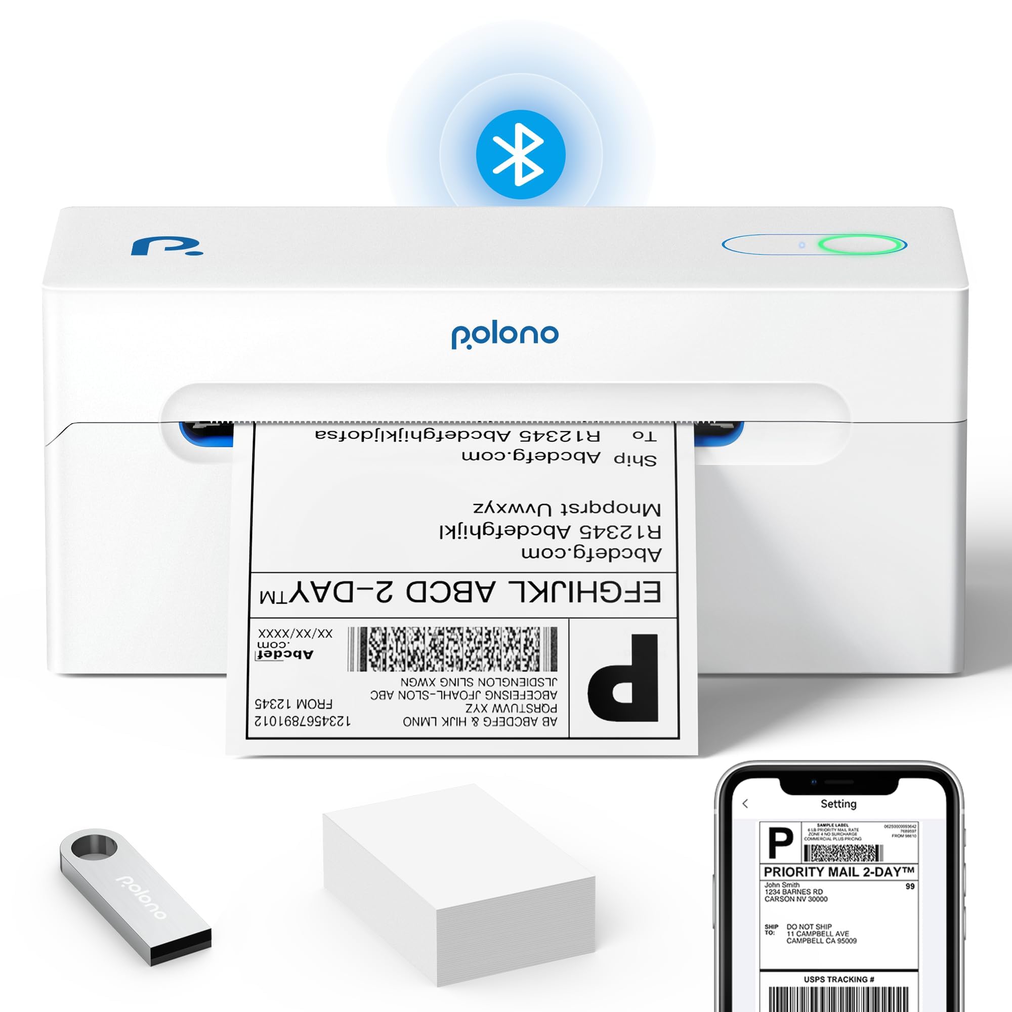 POLONO Bluetooth Thermal Shipping Label Printer, Wireless 4x6 