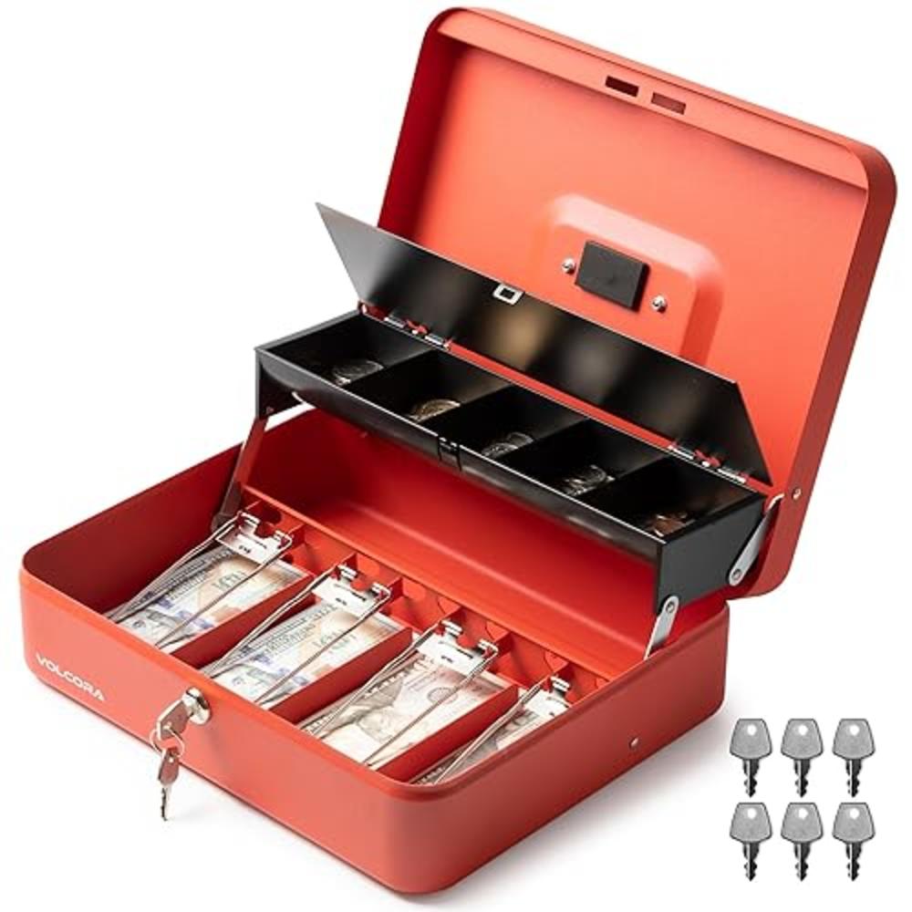 Volcora Large Cash Box with Key Lock, Metal Money Box for Cash ...