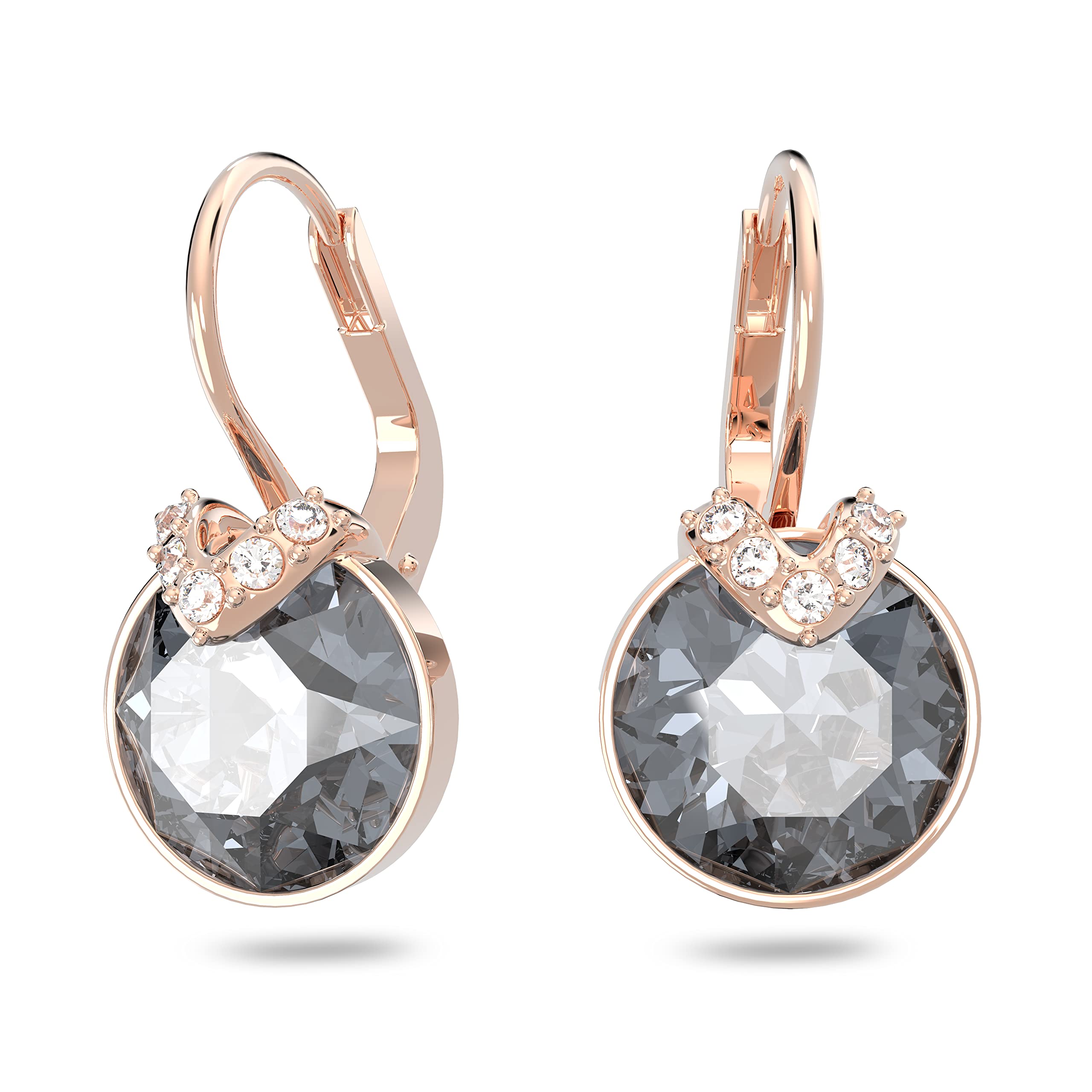 SWAROVSKI Pierced Earrings, gray with V-Shaped crystal PavA Accent on Rose-gold Tone Finish Setting, Part of the Bella collectio