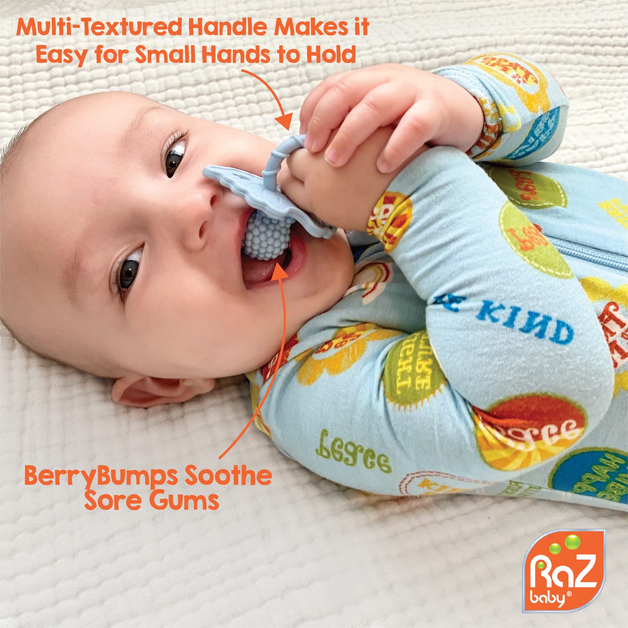 RaZbaby RaZberry Silicone Baby Teether Toy - Berrybumps Soothe Babies Sore gums - Infant Teething Toy - Hands Free Design - BPA 