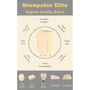 Sheepskin Elite Chamois Drying Cloth Car Drying Towel Real Leather Super Absorbent Fast Drying Natural Chamois Car Wash Cloth Accessory (5 Sq ft)