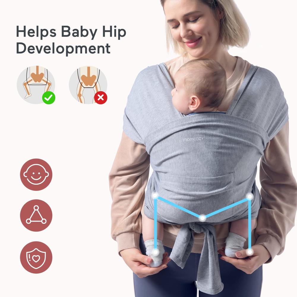 Momcozy Baby Wrap carrier Slings, Easy to Wear For Infant Babies girl and Boy, Adjustable carriers for Newborn up to 50 lbs, gre