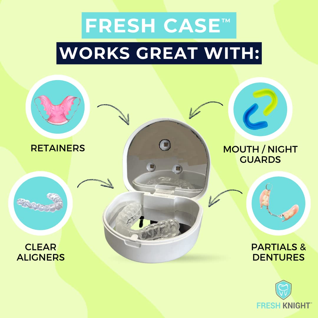 FRESH KNIgHT UV Retainer case  UVc Retainer cleaner, Disinfects cleans and Removes Odors, Mouth guard case, compatible for Invis