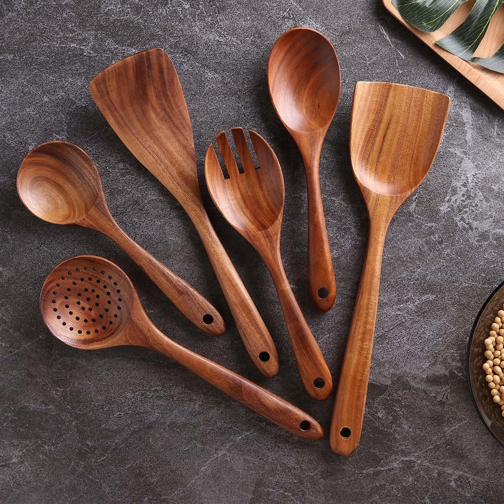 NAYAHOSE Kitchen Utensils Set, NAYAHOSE Wooden spoons for cooking Non-stick Pan Kitchen Tool Wooden cooking Spoons and Wooden utensil sto