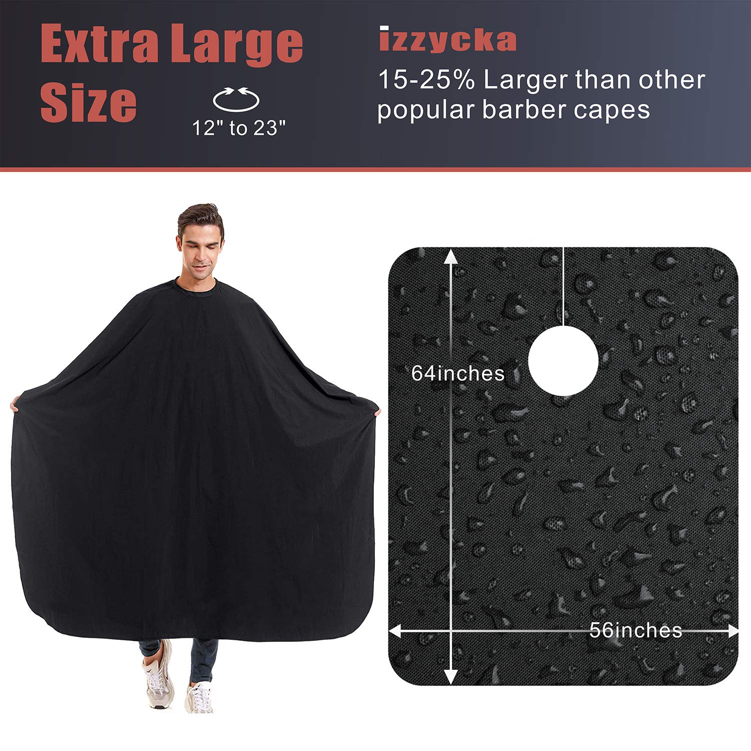 izzycka Nylon Barber cape 64x56 Waterproof Salon Large Hair cutting cape Haircut cape for men With Adjustable Snap closure color