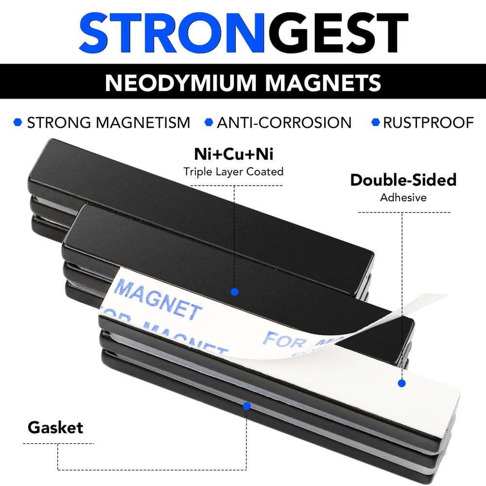 DIYMAG Waterproof Neodymium Bar Magnets with Epoxy coating, Powerful Permanent Rare Earth Magnets, with Double-Sided Adhesive - 60 x 10