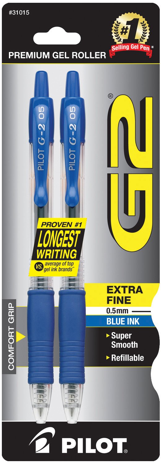 Pilot Automotive Pilot, g2 Premium gel Roller Pens, Extra Fine Point 05 mm, Pack of 2, Blue