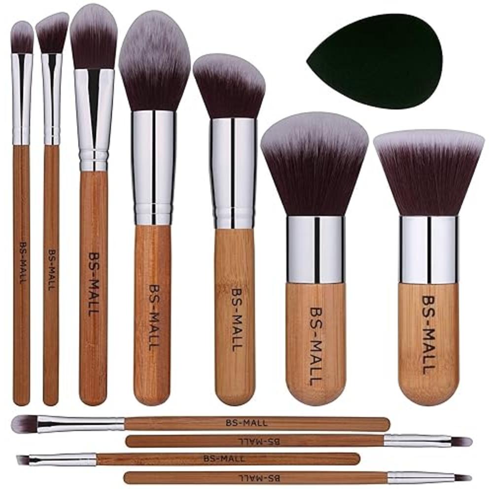 BS-MALL Makeup Brush Set 11Pcs Bamboo Synthetic Kabuki Brush Set Foundation Powder Blending concealer Eye shadows Blush cosmetic