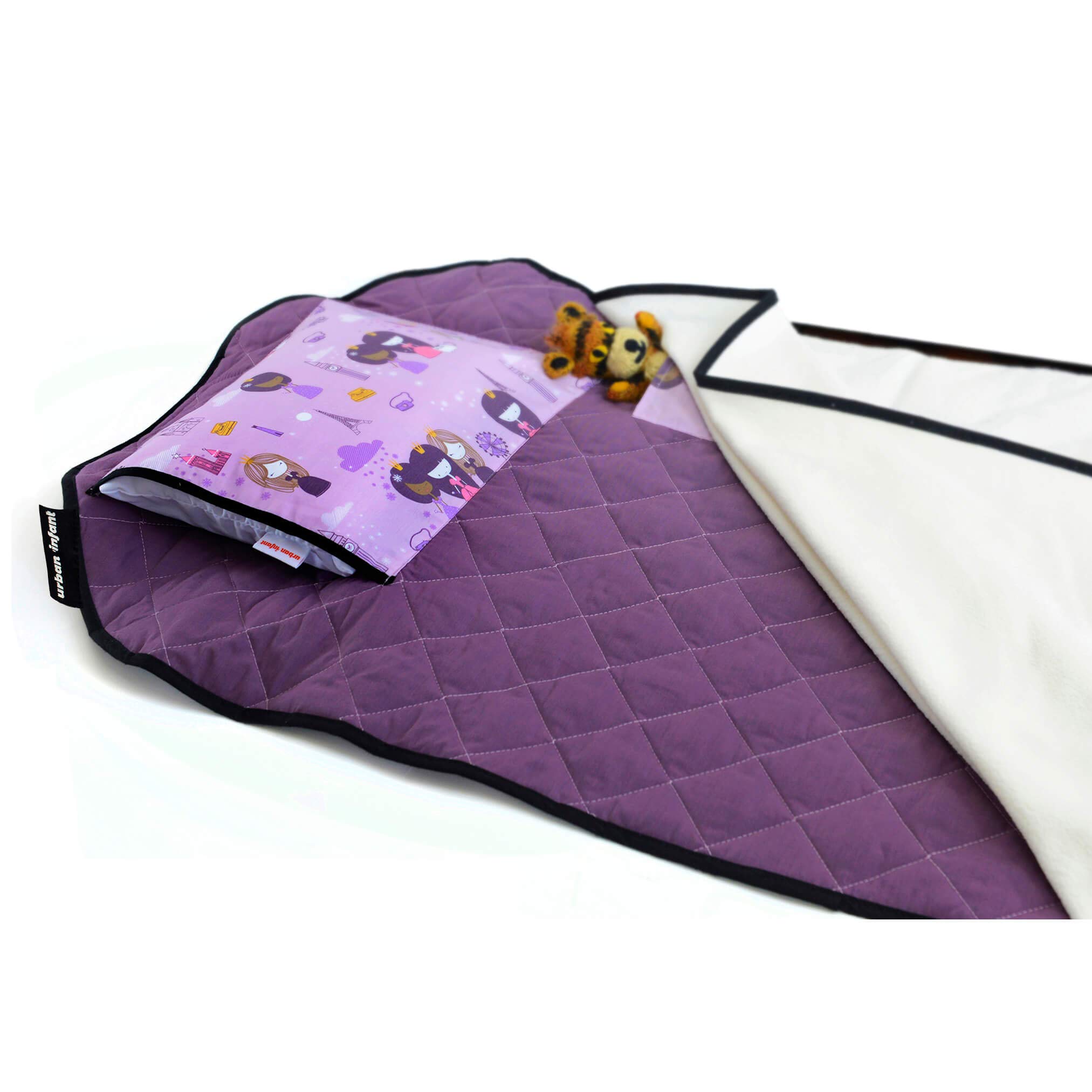 Urban Infant Tot cot Kids Nap Mat - Toddler Preschool Daycare Bedding cover with Blanket and Pillow - Violet