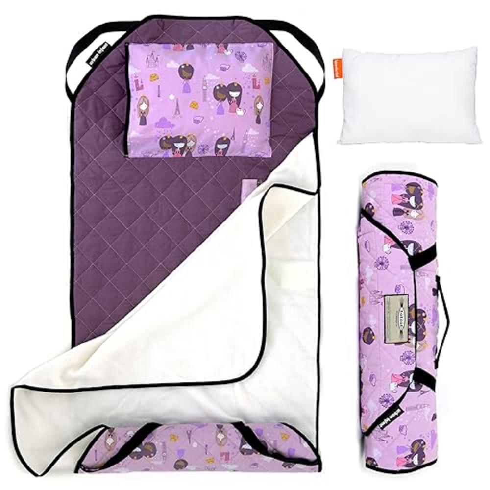 Urban Infant Tot cot Kids Nap Mat - Toddler Preschool Daycare Bedding cover with Blanket and Pillow - Violet
