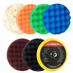 cASOMAN 7-Inch Buffing and Polishing Pad Kit, 7 Pieces 7 Polishing Sponge, Waxing Buffing Pad Kit
