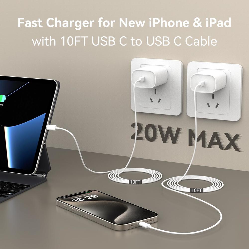 ubearkk iPhone 15 charger Fast charging, MFi certified] 10 FT Long USB c to c charging cable cord with 20W iPhone Fast charger Block for