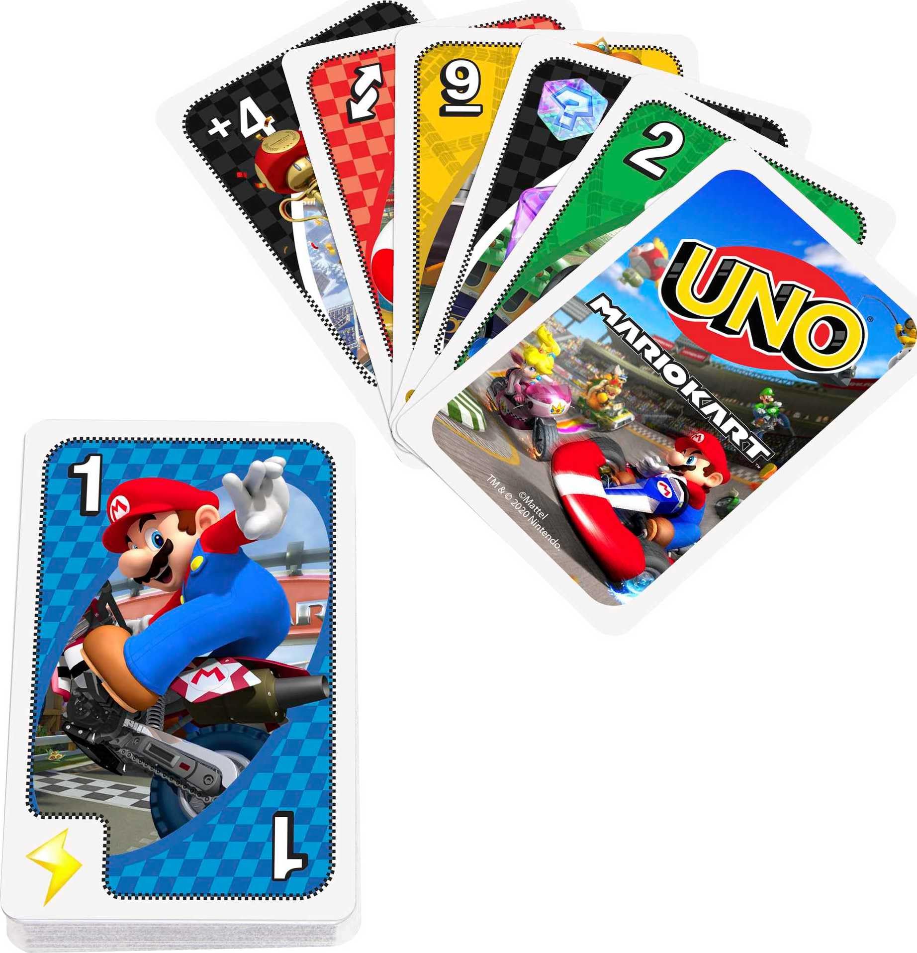 Mattel games UNO Mario Kart card game with 112 cards & Instructions for Players Ages 7 Years & Older, For Kid, Family and Adult 
