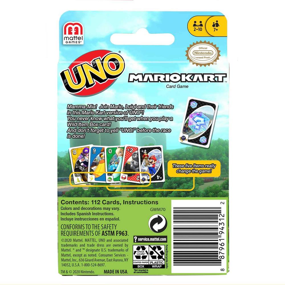 Mattel games UNO Mario Kart card game with 112 cards & Instructions for Players Ages 7 Years & Older, For Kid, Family and Adult 