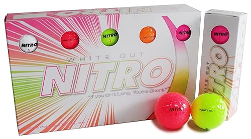 Nitro Long Distance Peak Performance golf Balls (15PK) All Levels-Nitro White Out 70 compression High Velocity White Hot core Long Dis