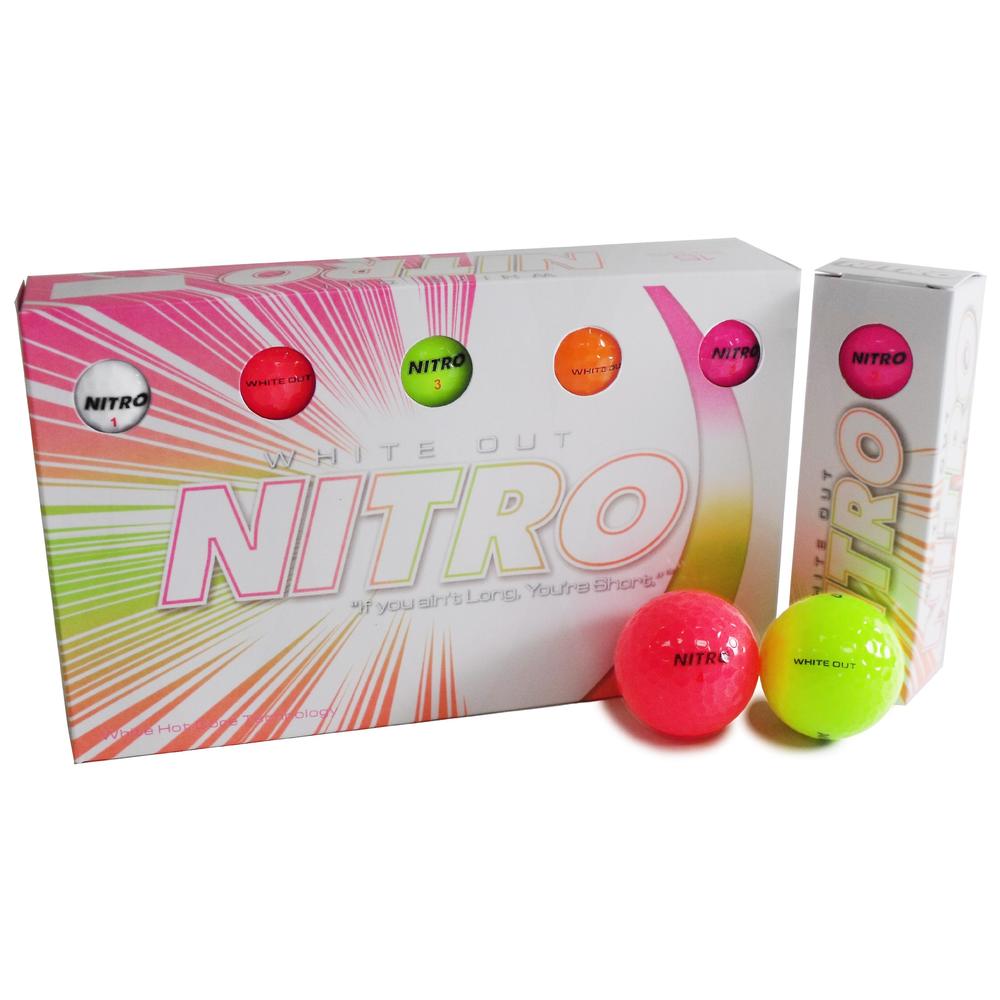 Nitro Long Distance Peak Performance golf Balls (15PK) All Levels-Nitro White Out 70 compression High Velocity White Hot core Long Dis