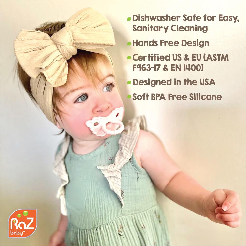 RaZbaby Soft Silicone Infant & Baby Teether, Berrybumps Textured Teething Relief Pacifier 3M+, Soothes gums, Hands-Free & Easy-t
