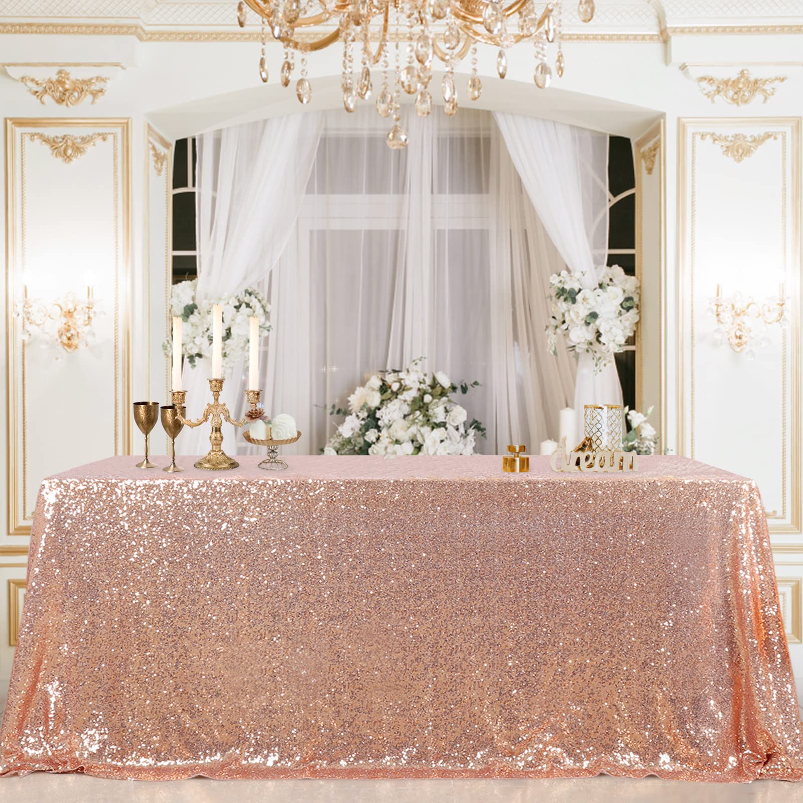 B-cOOL Rose gold Sequin Tablecloth Party Tablecloths Baby Shower Tablecloth 60x102inch Rectangle Table cloth for Sparkly Wedding