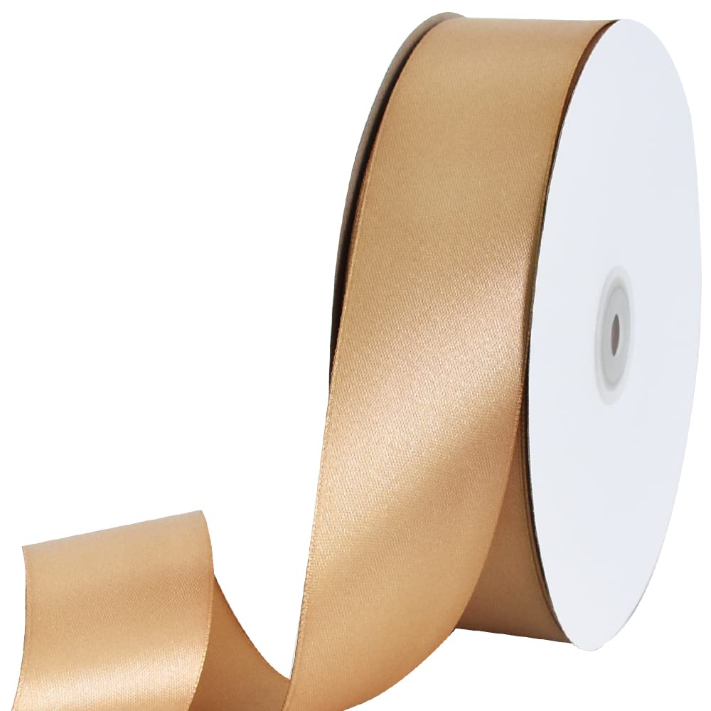 TONIFUL 1-12 Inch (40mm) x 100 Yard Dark gold Wide Satin Ribbon Solid  Fabric Ribbon for gift Wrapping chair Sash Valentines Day