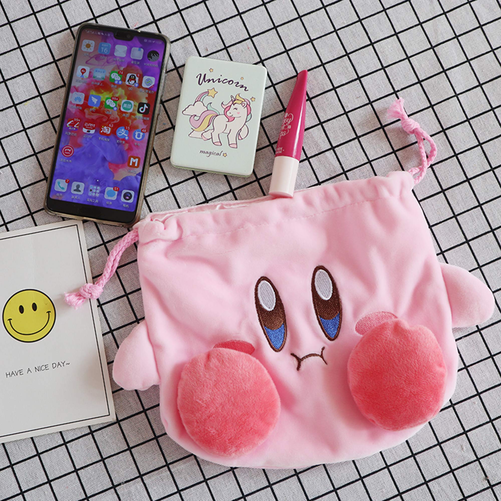 Lopbraa Star Plush Pink Drawstring Plushie Kawaii Bag Travel Purse Makeup cosmetic Storage Bags Organizer (Style One)