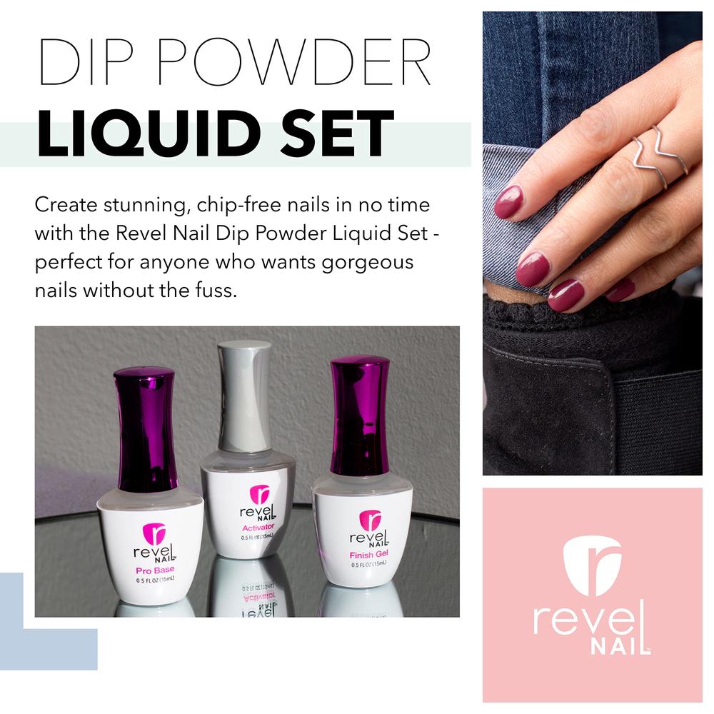 Revel Nail Dip Powder Liquid Set - Dip Powder Base coat, Activator, Finish gel and gel Thinner, Dip Liquid Set, DIY Nail Kit