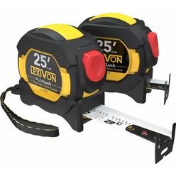 LEXIVON [2-Pack] 25Ft/7.5m AutoLock Tape Measure | 1-Inch Wide Blade with Nylon Coating, Matte Finish White & Yellow Dual Sided 