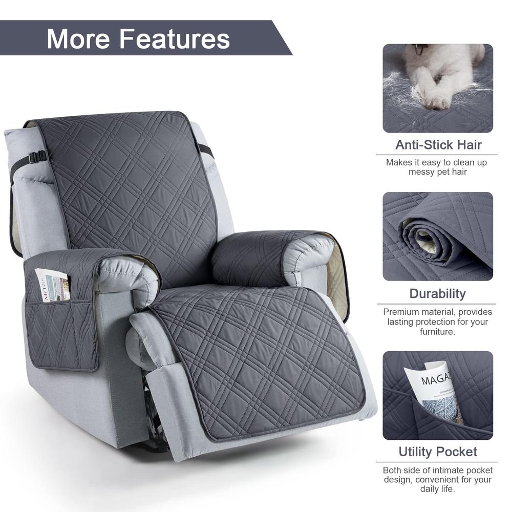 TAOcOcO 100% Waterproof Recliner chair cover, Non Slip Oversized Recliner covers for Recliner chair with Pocket, Reclining chair