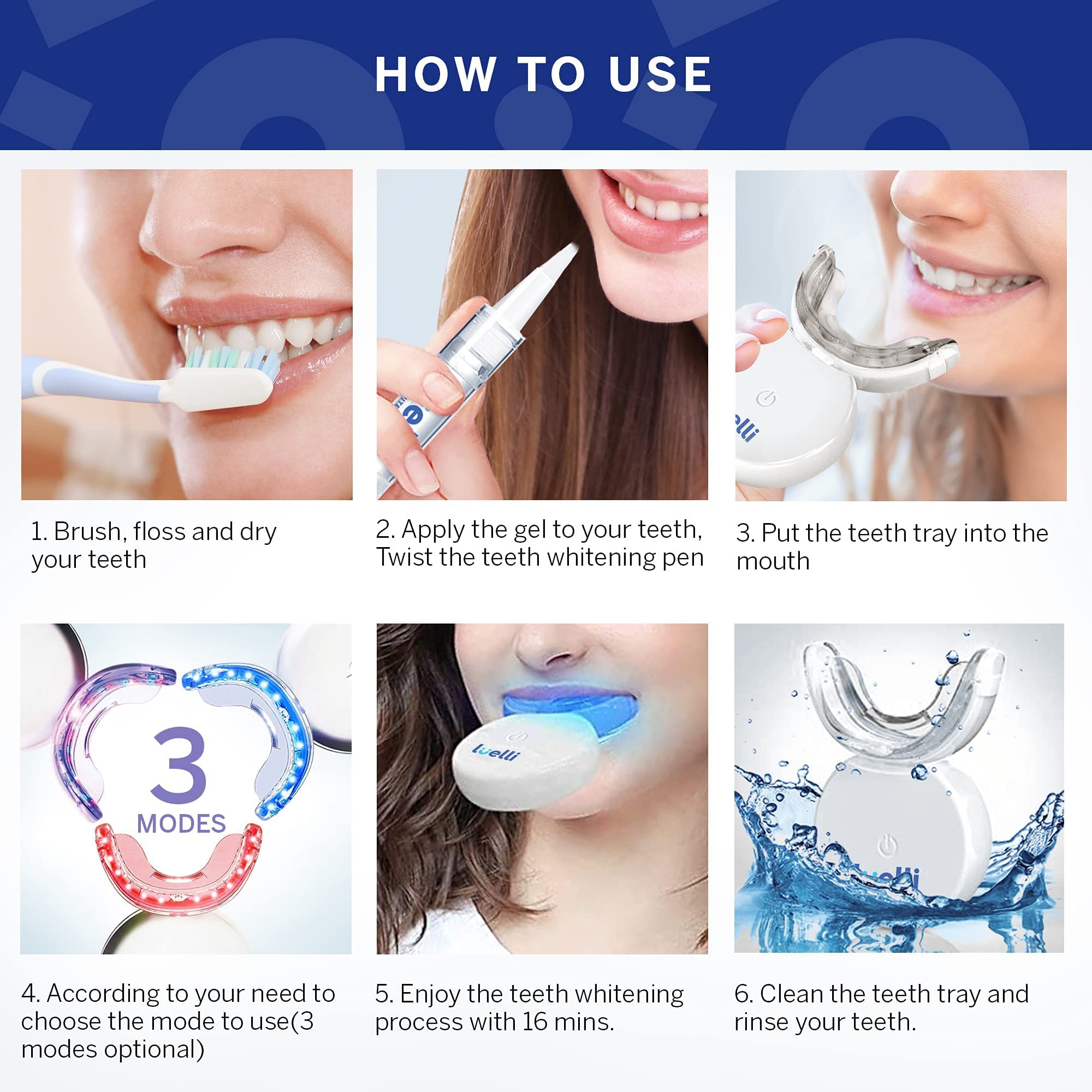 Luelli Teeth Whitening Kit with 35% carbamide Peroxide, 32 LED Lights (color)  Teeth Whitener for Sensitive Teeth, Enamel Safe, 
