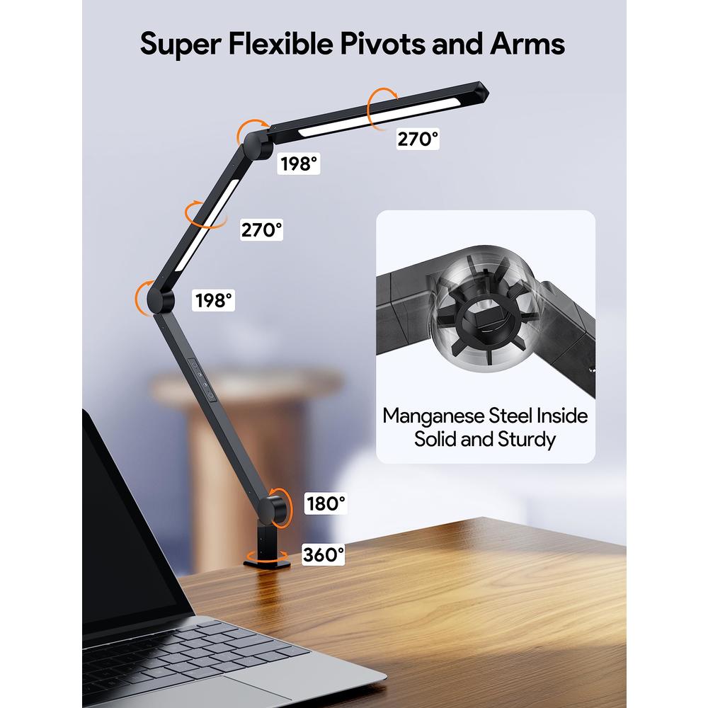 &#226;&#128;&#142;MediAcous MediAcous LED Desk Lamp with clamp, Dual Light Desk Lamp with Swing Arm, 4 color Modes & 4 Brightness Metal Table Lamp, Eye-cari