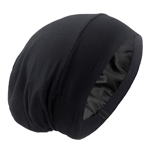 GB Selected Silky Satin Lined Bonnet Sleep cap - Adjustable Stay on All Night Hair Wrap cover Slouchy Beanie for curly Protection Women and 