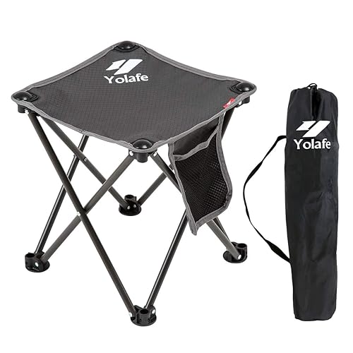 Yolafe camping Stool, Lightweight Sturdy Portable Stool with Side Pocket,Sets Up in 1 Seconds, Folding Stool for camping, Fishin