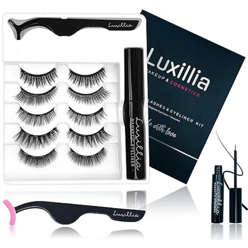 Luxillia Magnetic Eyelashes with Eyeliner, Most Natural Looking Magnetic Lashes Kit with Applicator, Best 8D, 3D Look, Reusable 