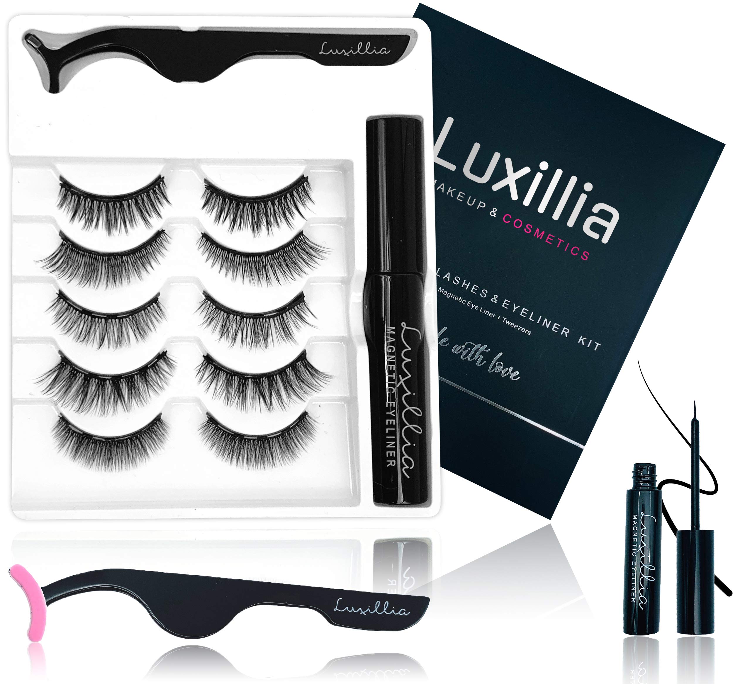Luxillia Magnetic Eyelashes with Eyeliner, Most Natural Looking Magnetic Lashes Kit with Applicator, Best 8D, 3D Look, Reusable 