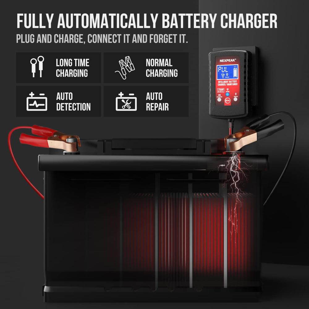 NEXPEAK 175-Amp car Battery charger, 6V and 12V Smart Fully Automatic Battery charger Maintainer, Trickle charger, Battery Desulfator fo