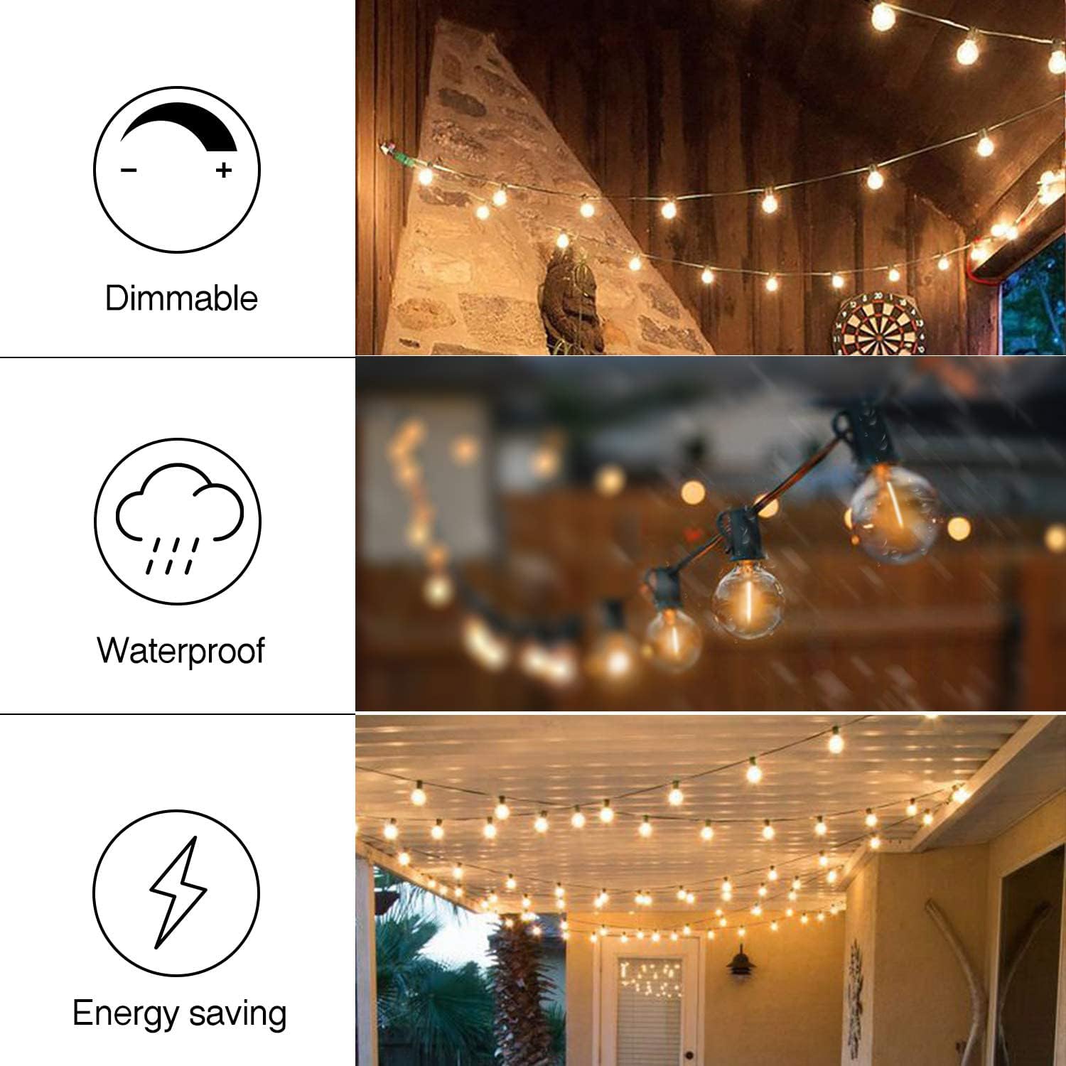 Banord 100FT g40 globe String Lights, 2700K LED Outdoor Patio Lights String with 50 Dimmable Shatterproof Bulbs, Waterproof conn