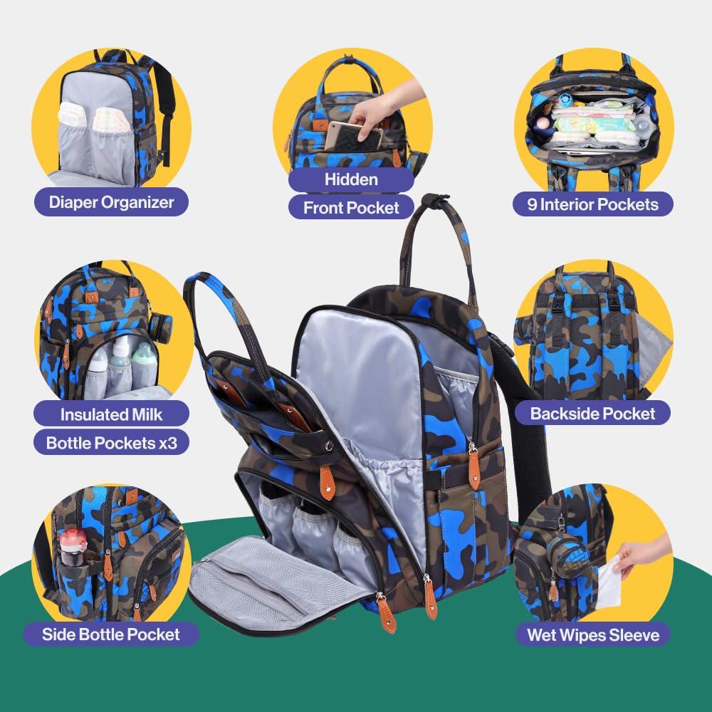 BabbleRoo Diaper Bag Backpack - Baby Essentials Travel Tote - Multi function Waterproof Diaper Bag, Travel Essentials Baby Bag w