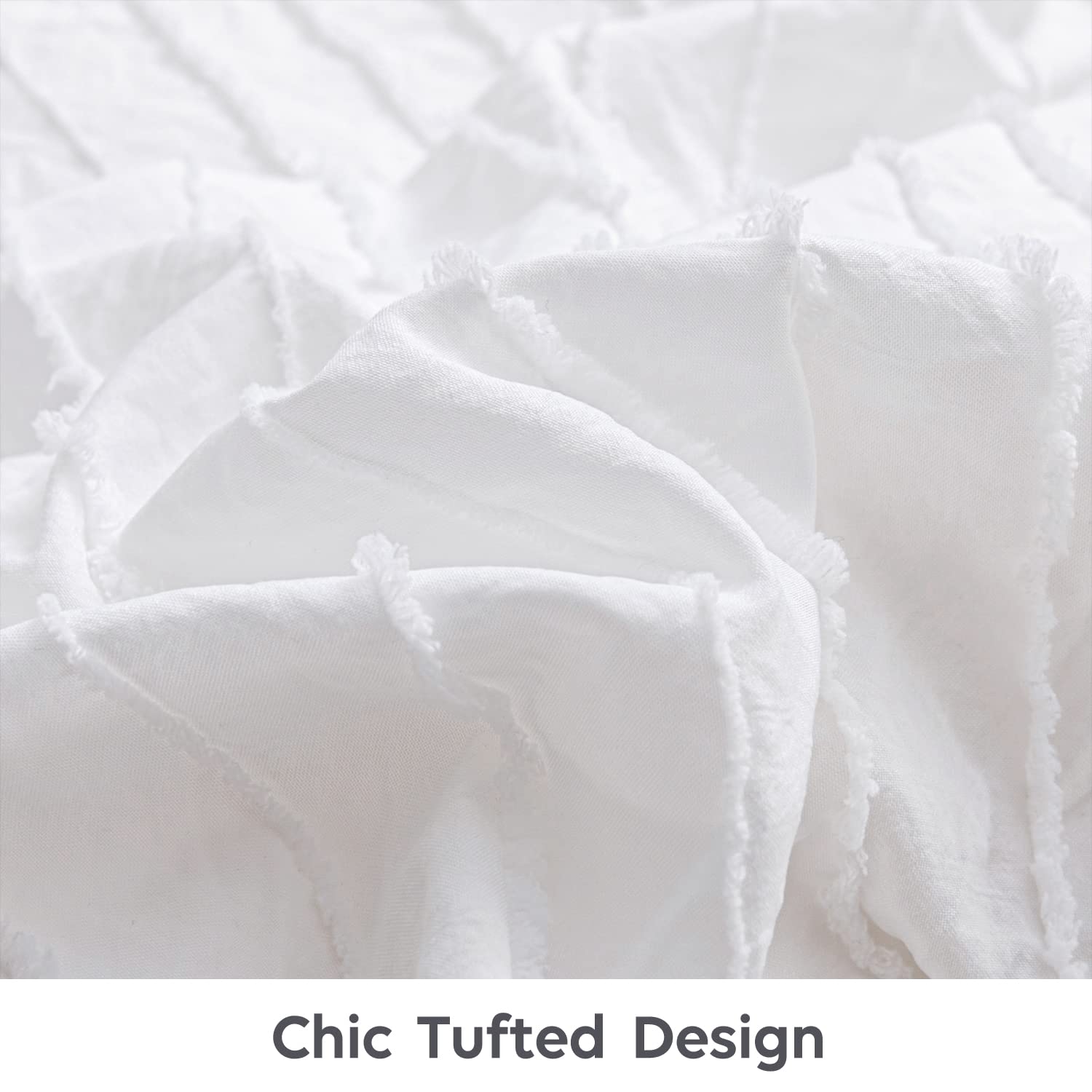 JELLYMONI Bright White Duvet cover Twin Size - 3PcS Microfiber Tufted Duvet cover Set, Boho Striped Tufted Textured Duvet cover 
