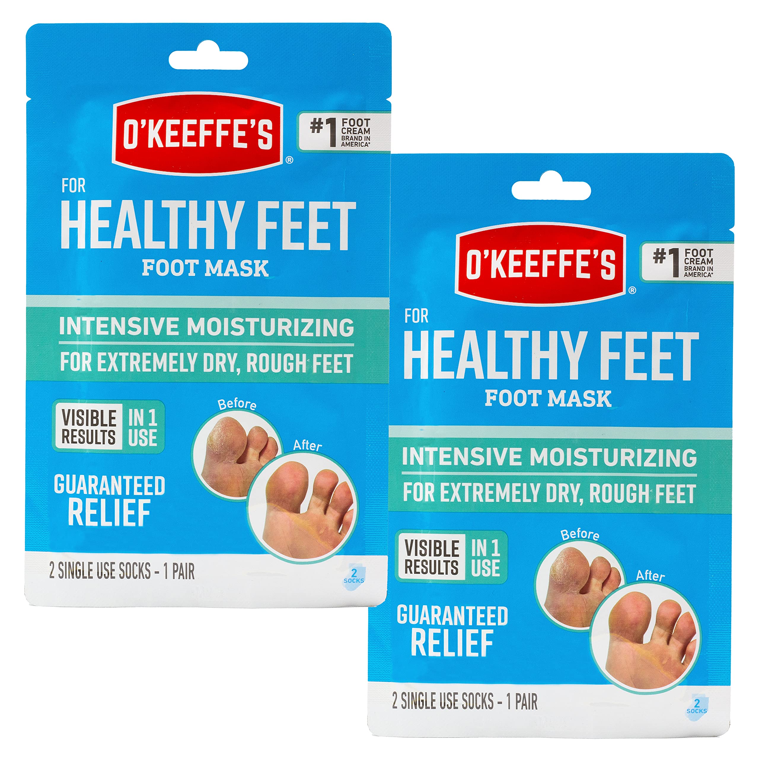 O'Keeffe's OKeeffes for Healthy Feet Intensive Moisturizing Foot Mask, guaranteed Relief for Extremely Dry, Rough Feet, One Pair Single-Use