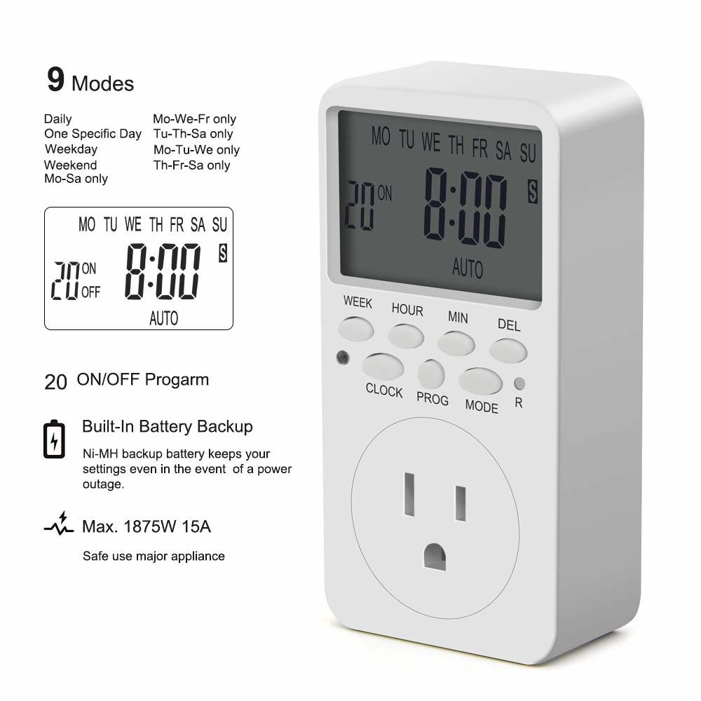 CANAGROW Outlet Timer, 7 Day Wall Plug in Light Timer Outlet, cANAgROW Indoor Digital Programmable Timers for Electrical Outlets, 3-Prong