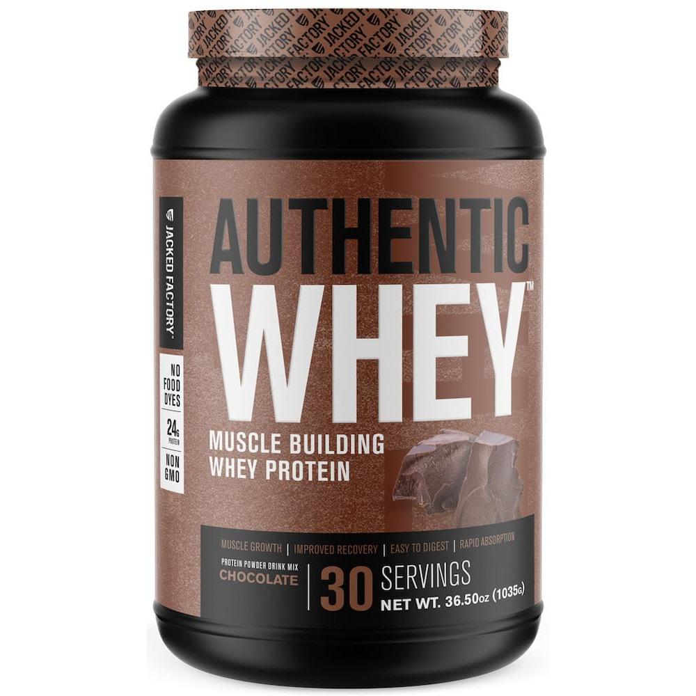Jacked Factory Authentic Whey Muscle Building Whey Protein Powder - Low carb, Non-gMO, No Fillers, Mixes Perfectly - chocolate F